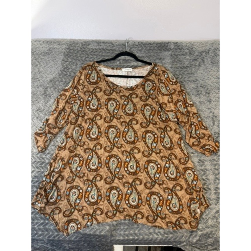 Larace Plus Size 3X Paisley Sharkbite Hem Tunic Top  Boho 3/4 Sleeve Blouse 0186
